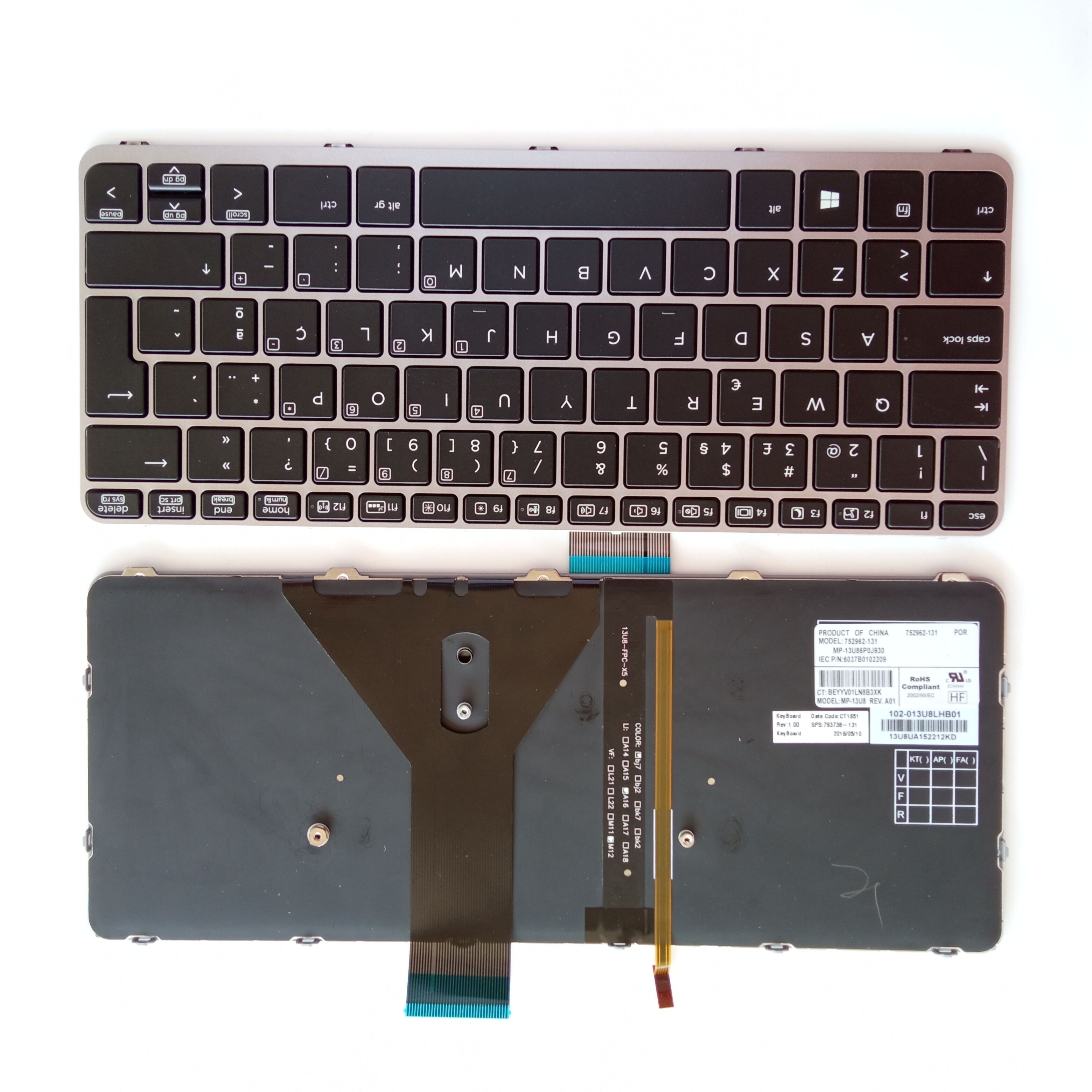 Picture of New Replacement Laptop Keyboard For HP 1020G1/1030G1 SILVER FRAME BLACK Backlit PO Layout